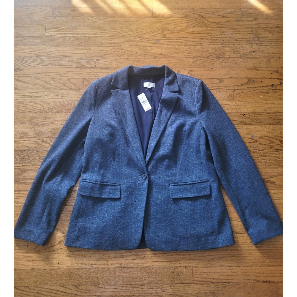 Loft Navy Blue Herringbone Elbow Patch Blazer Jacket Size 14 NWT Minimalist